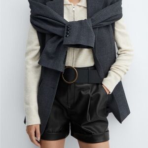 Mango Black Belted Shorts with Cream Top